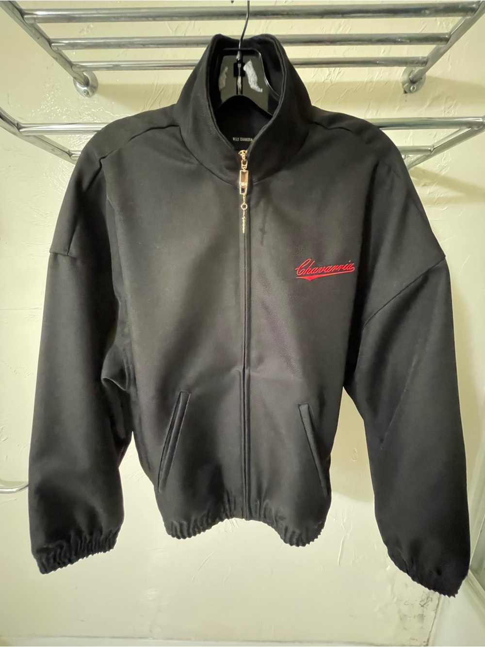 Willy Chavarria Black Bomber Jacket with Red Script Logo New *Never Worn*